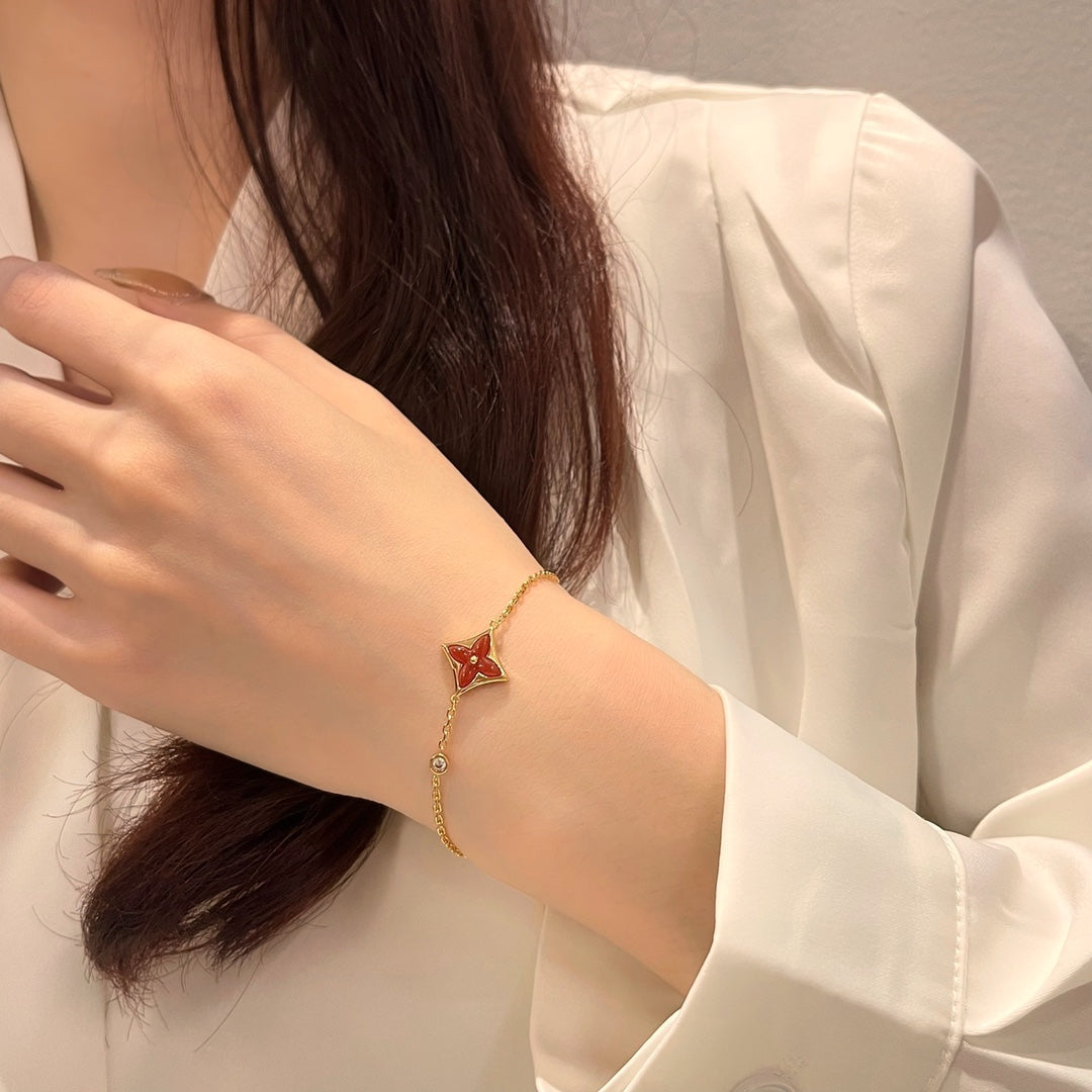 [Kincade Jewelrys]Pulsera de cornalina color estrella en oro rosa con diamantes