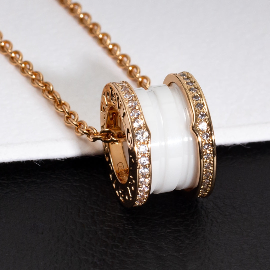 [Kincade Jewelrys]ZERO 1 WHITE CERAMIC PINK GOLD DIAMOND NECKLACE