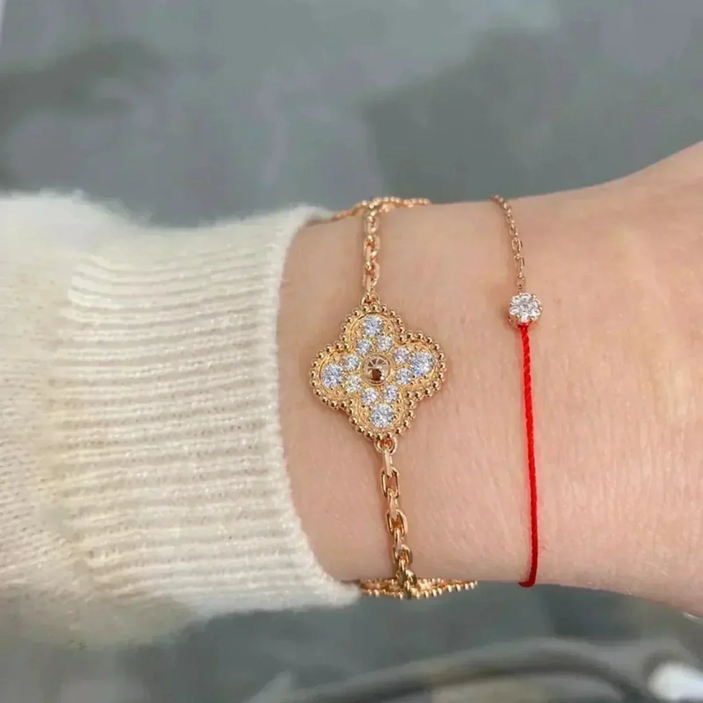 [Kincade Jewelrys]CLOVER 5 MOTIFS  FULL DIAMOND BRACELET