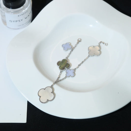 [Kincade Jewelrys]CLOVER BRACELET 5 MOTIFS MOP CHALCEDONY SILVER