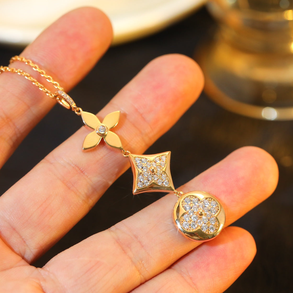 [Kincade Jewelrys]STAR AND SUN DIAMOND PINK GOLD NECKLACE