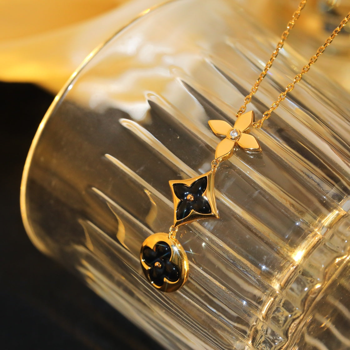 [Kincade Jewelrys]STAR AND SUN ONYX PINK GOLD NECKLACE
