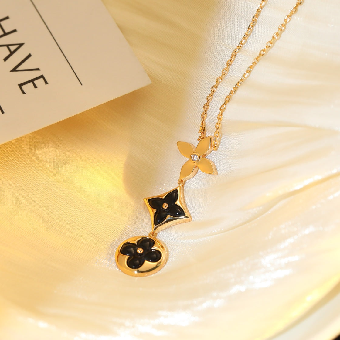 [Kincade Jewelrys]STAR AND SUN ONYX PINK GOLD NECKLACE