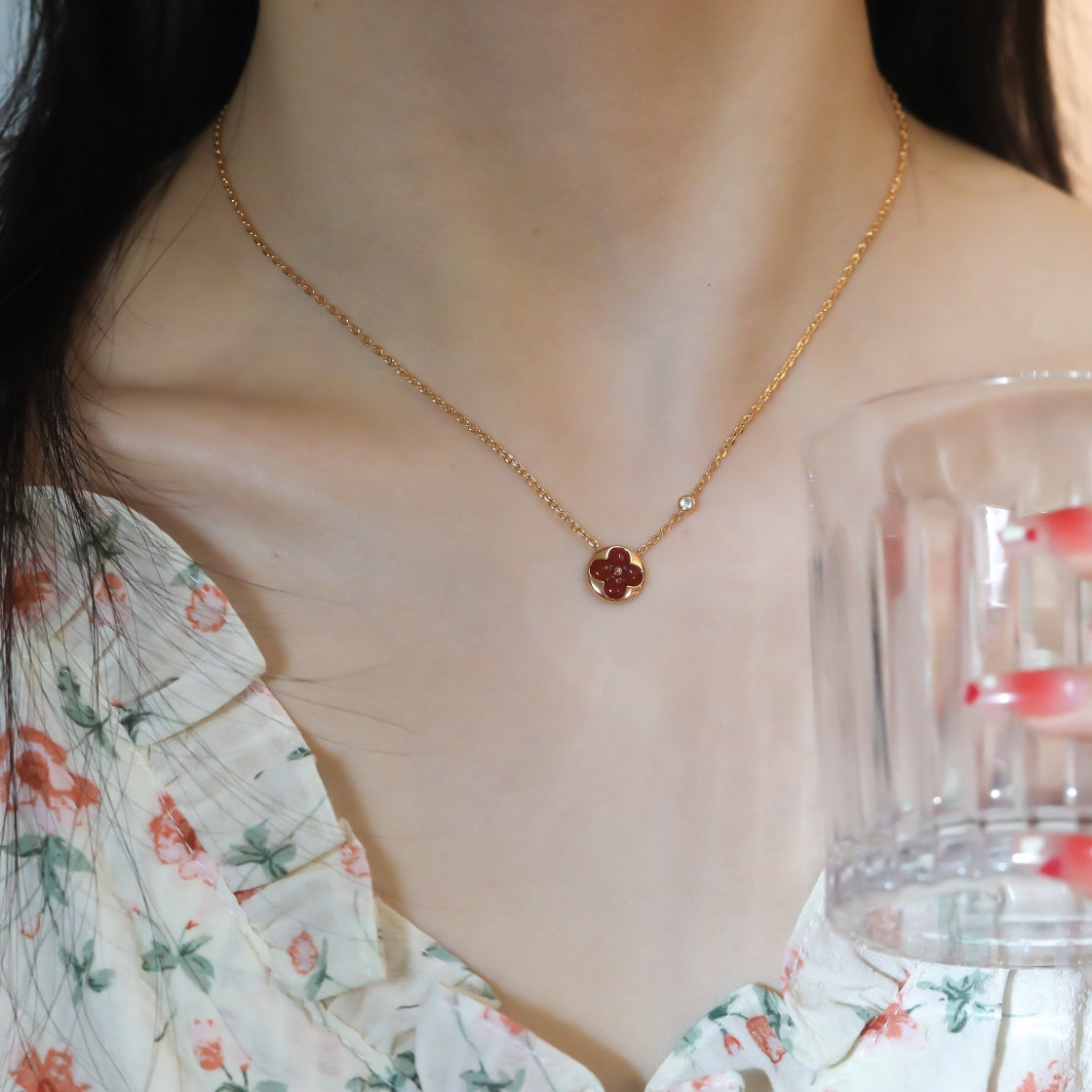 [Kincade Jewelrys]SUN PEDANT PINK GOLD 1 DIAMOND NECKLACE