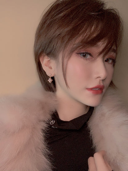 [Kincade Jewelrys]DOUBLE STAR PINK GOLD MOP DROP EARRINGS