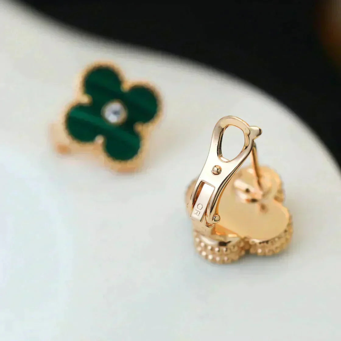 [Kincade Jewelrys]CLOVER MEDIUM 1 MOTIFS MALACHITE DIAMOND EARRINGS