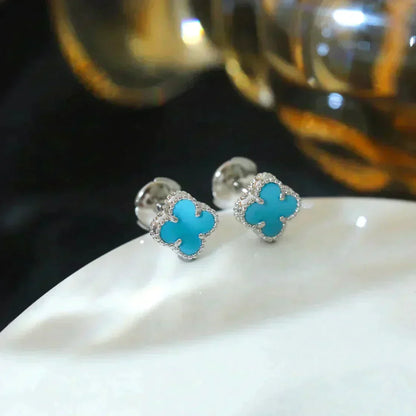 [Kincade Jewelrys]CLOVER MINI 9.5MM ONYX STUD EARRINGS SILVER