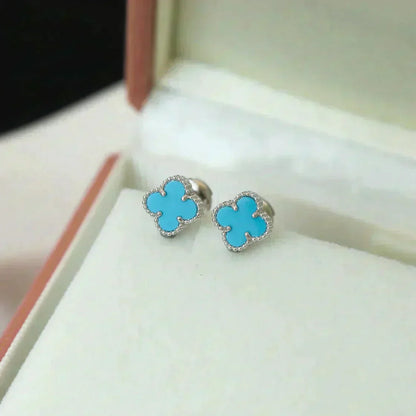 [Kincade Jewelrys]CLOVER MINI 9.5MM ONYX STUD EARRINGS SILVER