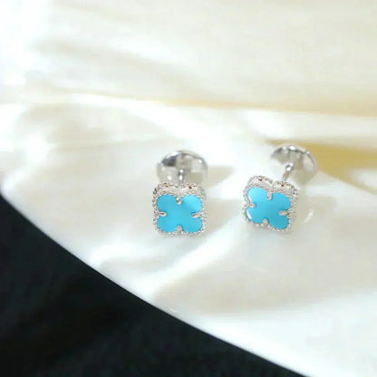 [Kincade Jewelrys]CLOVER MINI 9.5MM ONYX STUD EARRINGS SILVER