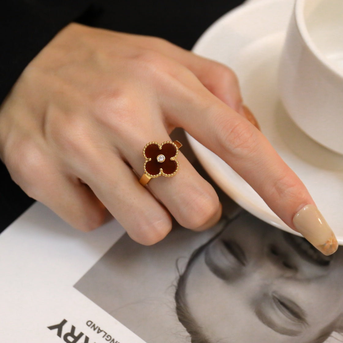 [Kincade Jewelrys]CLOVER CARNELIAN RING ROSE GOLD DIAMOND