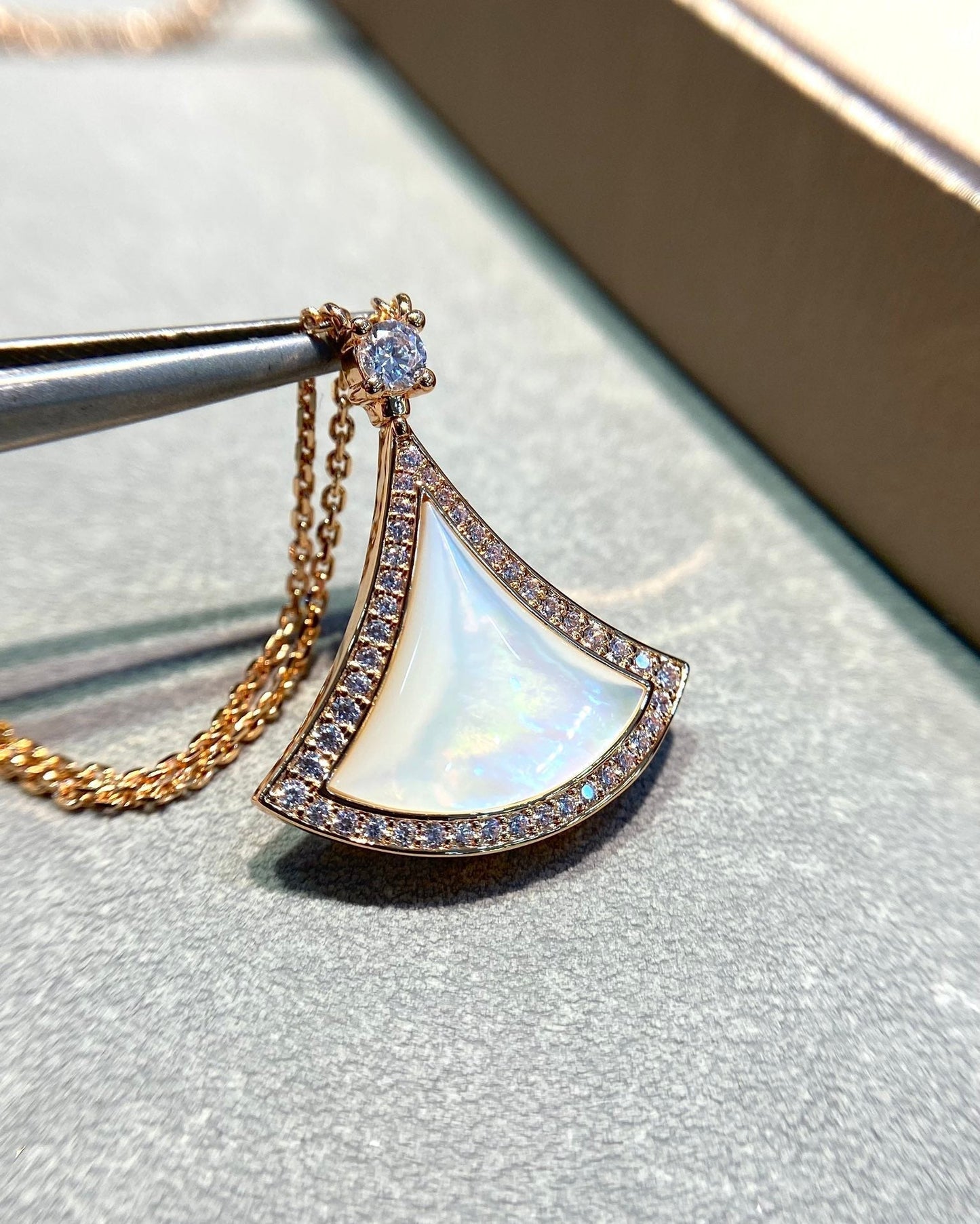 [Kincade Jewelrys]DREAM MOP DIAMOND PAVED PINK GOLD NECKLACE