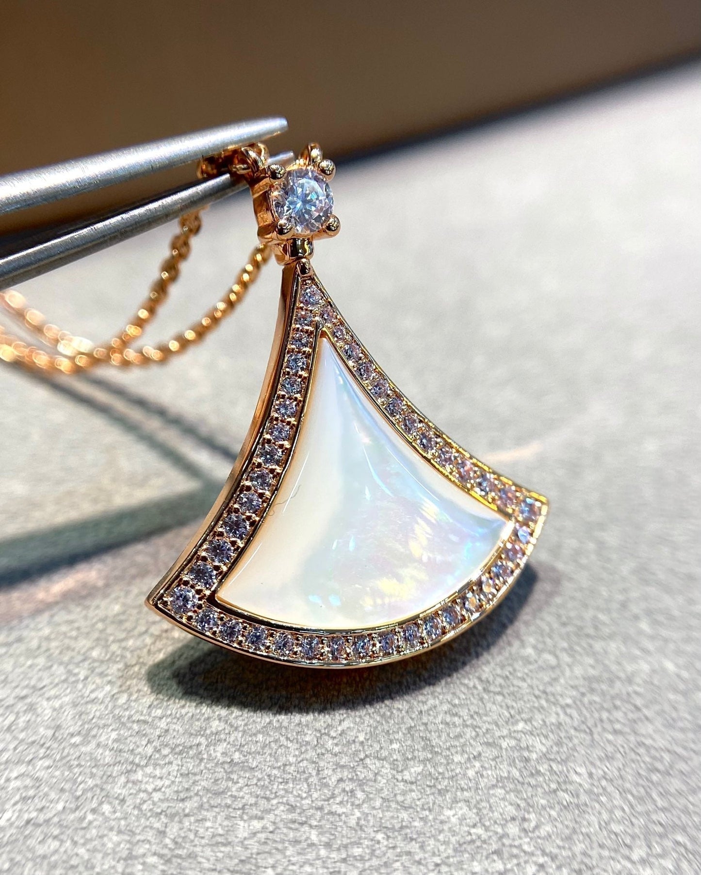 [Kincade Jewelrys]DREAM MOP DIAMOND PAVED PINK GOLD NECKLACE