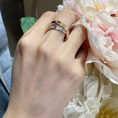 [Kincade Jewelrys] ANILLO DOBLE AMOR DE ORO ROSA, PLATA Y DIAMANTE