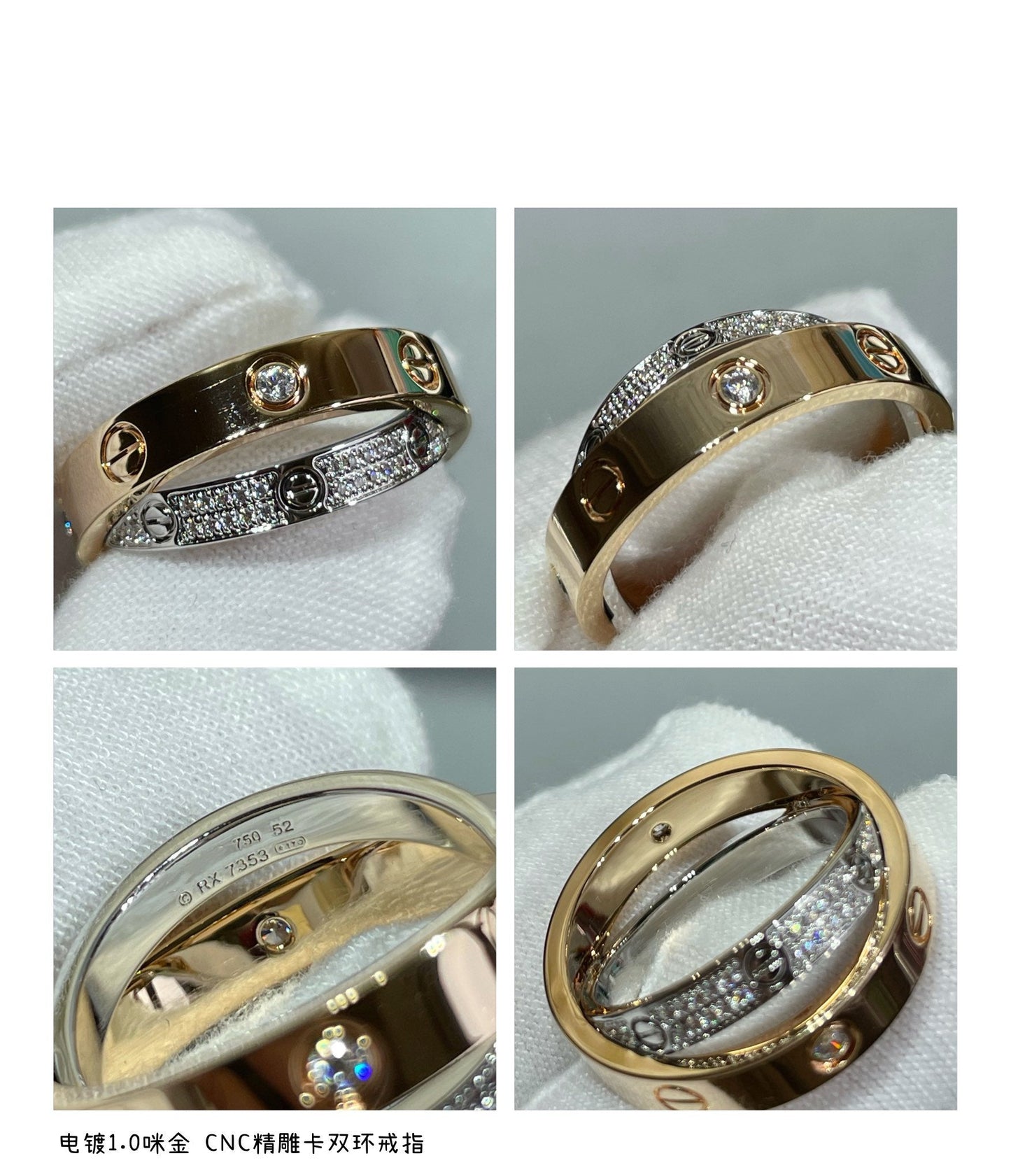 [Kincade Jewelrys] ANILLO DOBLE AMOR DE ORO ROSA, PLATA Y DIAMANTE