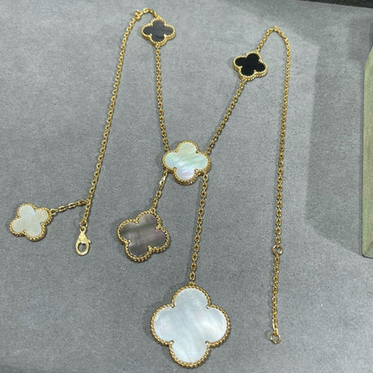 [Kincade Jewelrys] COLLAR DE ORO CON ÓNIX Y MOTIVO DE TRÉBOL DE 6 PIEZAS 