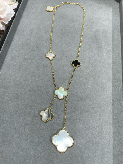 [Kincade Jewelrys] COLLAR DE ORO CON ÓNIX Y MOTIVO DE TRÉBOL DE 6 PIEZAS 