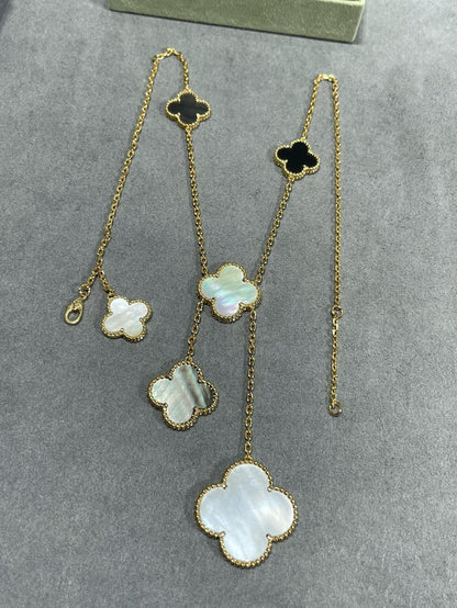 [Kincade Jewelrys] COLLAR DE ORO CON ÓNIX Y MOTIVO DE TRÉBOL DE 6 PIEZAS 