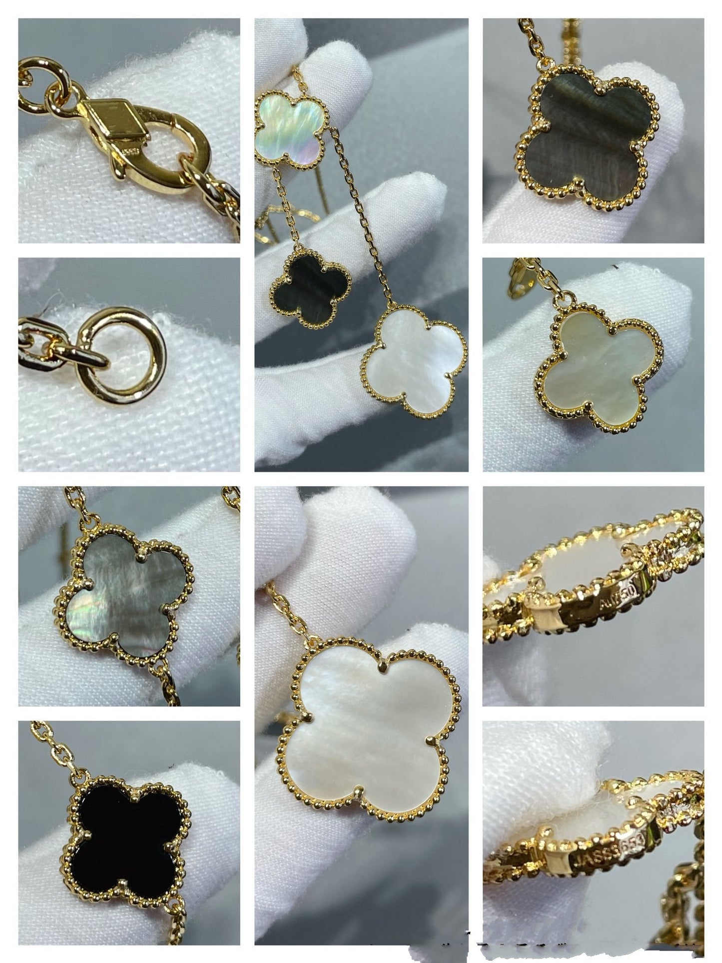 [Kincade Jewelrys] COLLAR DE ORO CON ÓNIX Y MOTIVO DE TRÉBOL DE 6 PIEZAS 