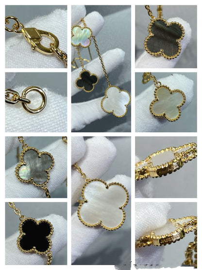 [Kincade Jewelrys] COLLAR DE ORO CON ÓNIX Y MOTIVO DE TRÉBOL DE 6 PIEZAS 