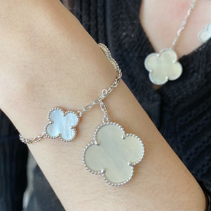 [Kincade Jewelrys]CLOVER 5 MOTIF WHITE MOP SILVER BRACELET