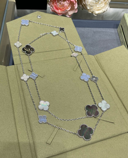 [Kincade Jewelrys]CLOVER 16 MOTIF CHALCEDONY MOP SILVER NECKLACE