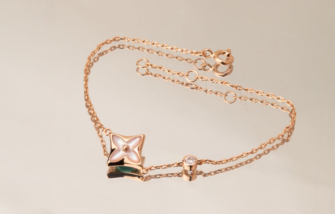 [Kincade Jewelrys]STAR PINK MOP 1 DIAMOND PINK GOLD NECKLACE