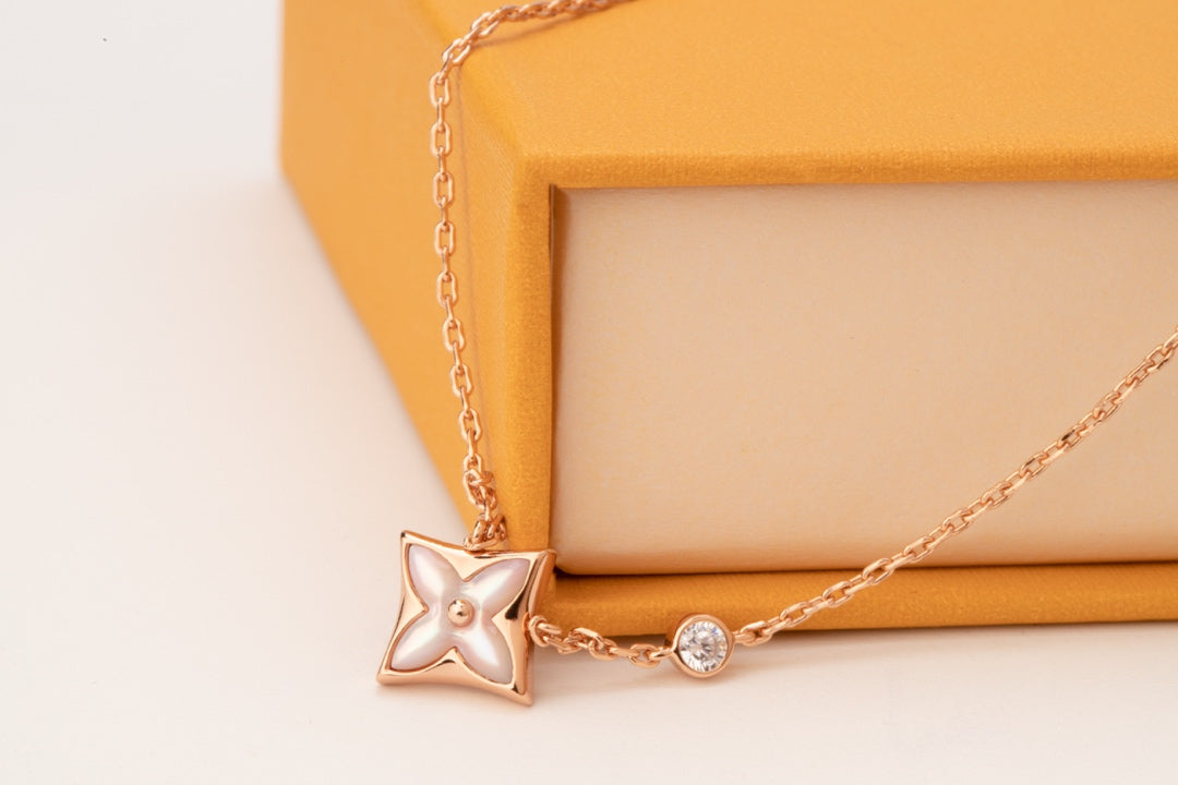 [Kincade Jewelrys]STAR PINK MOP 1 DIAMOND PINK GOLD NECKLACE