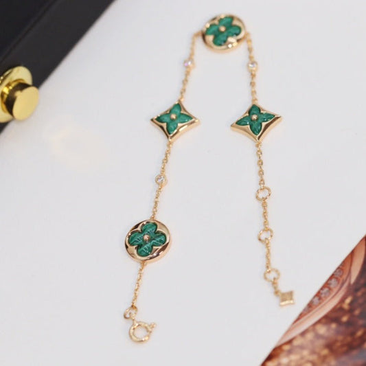 [Kincade Jewelrys]STAR AND SUN 4 MOTIF PINK GOLD MALACHITE BRACELET