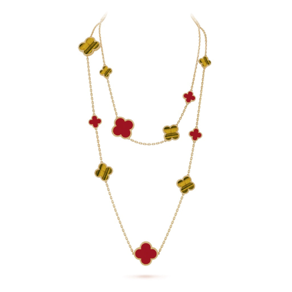 [Kincade Jewelrys]CLOVER 16 MOTIF CARNELIAN TIGER EYE ROSE GOLD NECKLACE