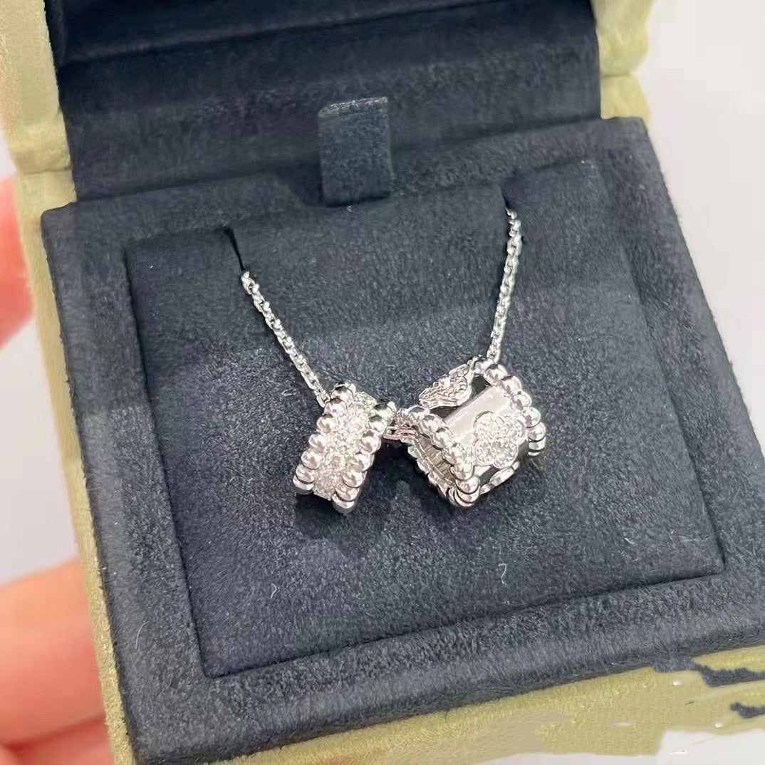 [Kincade Jewelrys]PERLEE DOUBLE PENDANT SILVER DIAMOND NECKLACE