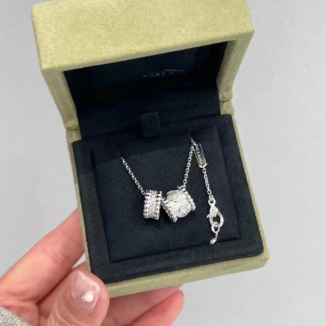 [Kincade Jewelrys]PERLEE DOUBLE PENDANT SILVER DIAMOND NECKLACE
