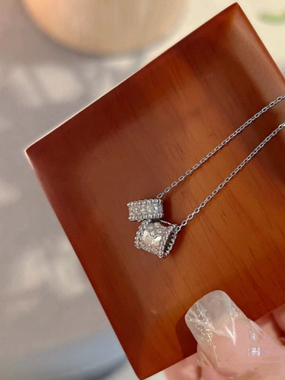 [Kincade Jewelrys]PERLEE DOUBLE PENDANT SILVER DIAMOND NECKLACE