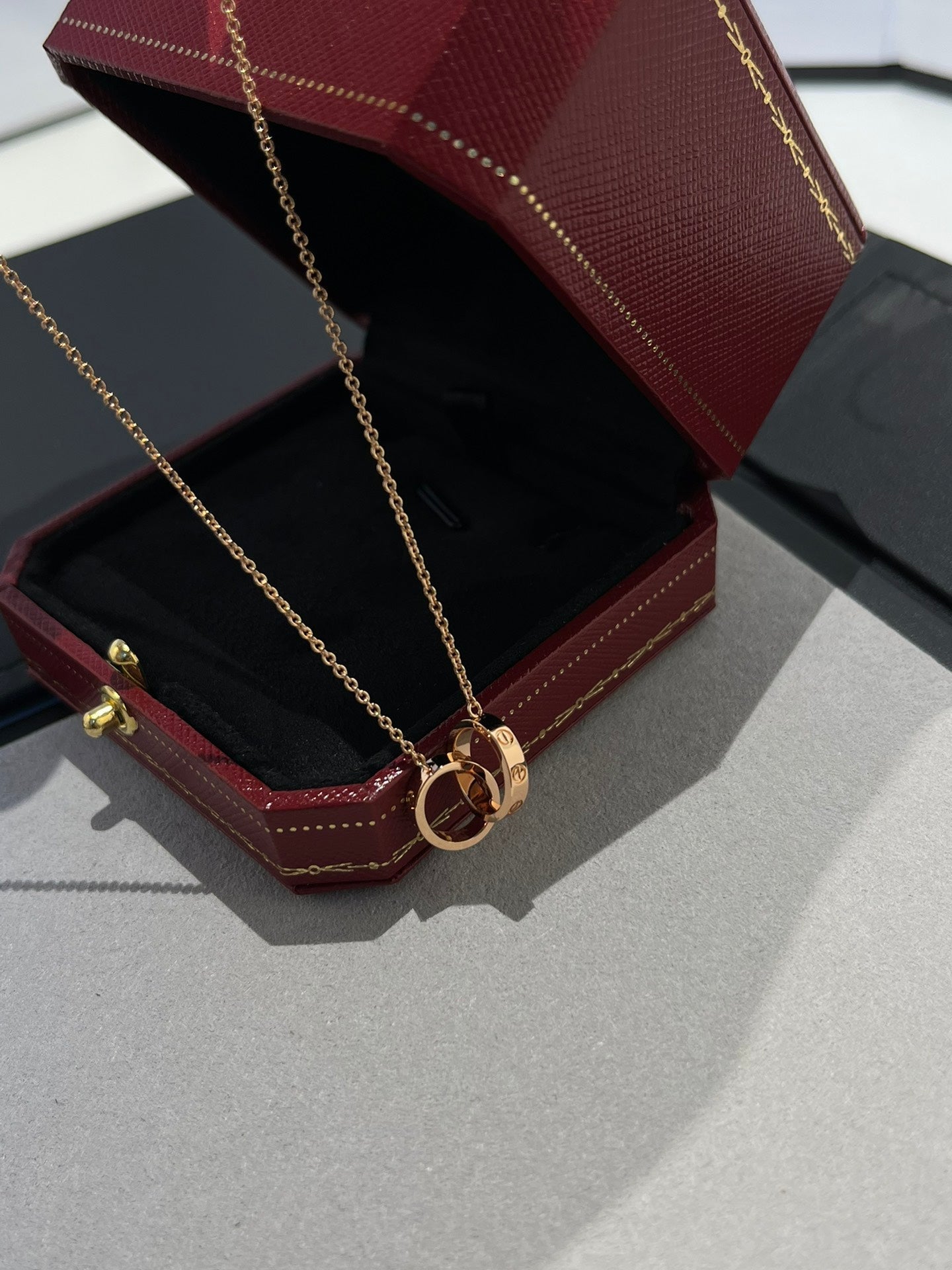 [Kincade Jewelrys]LOVE NECKLACE DOUBLE RING PINK GOLD