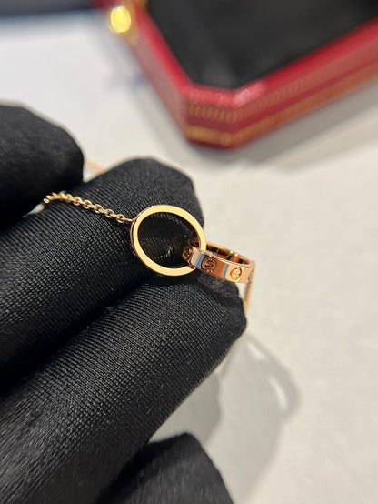 [Kincade Jewelrys]LOVE NECKLACE DOUBLE RING PINK GOLD