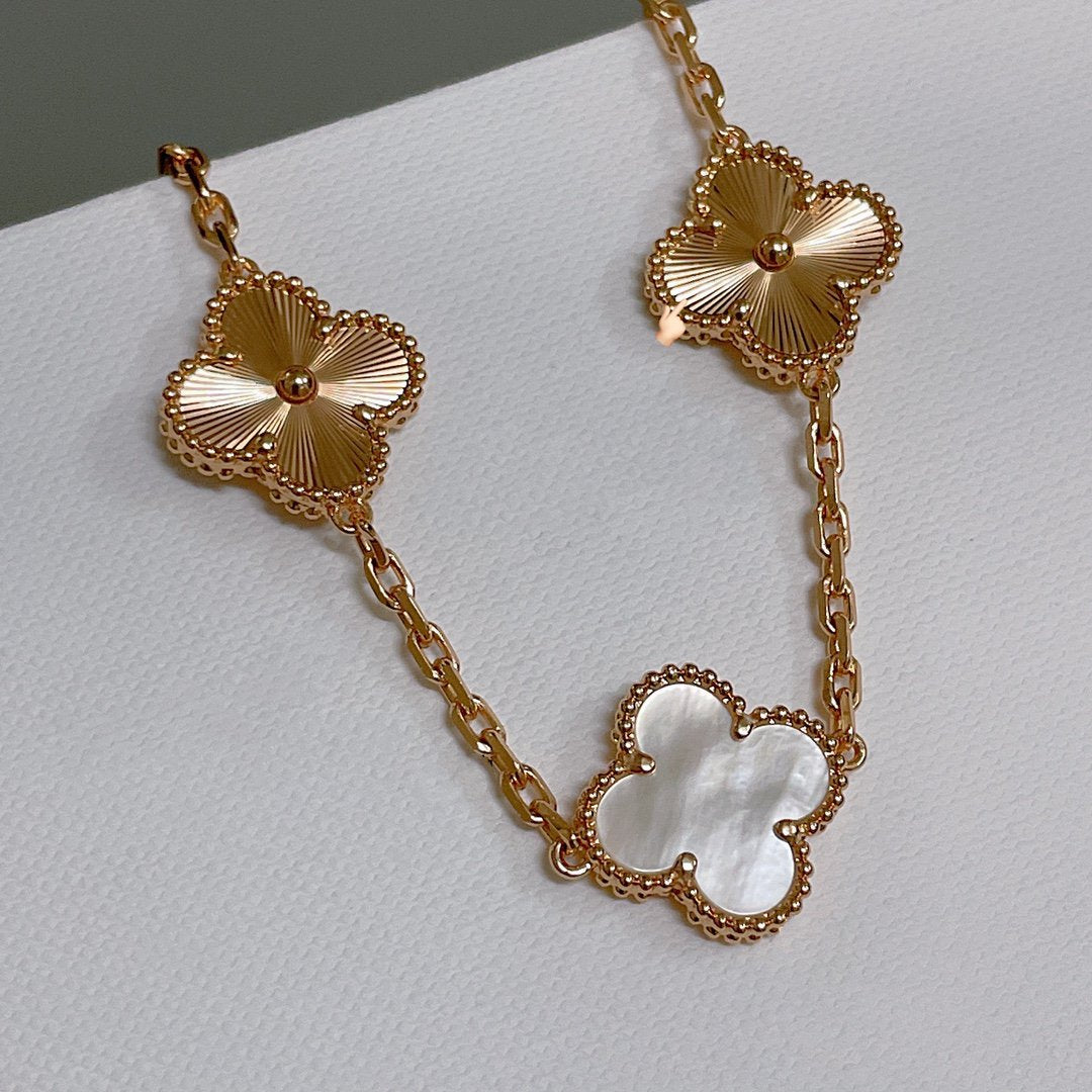 [Kincade Jewelrys]CLOVER BRACELET 5 MOTIF WHITE MOP PINK GOLD