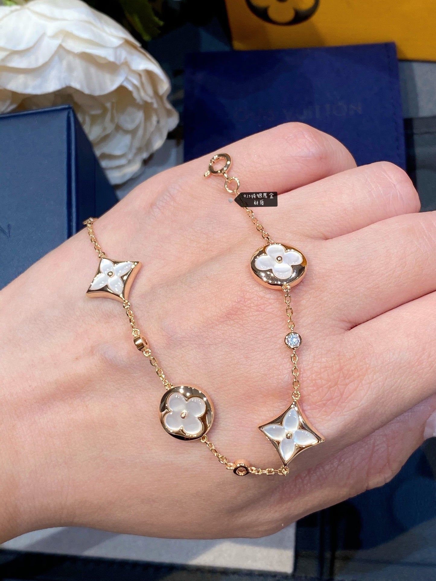 [Kincade Jewelrys]STAR AND SUN 4 MOTIF WHITE MOP PINK GOLD BRACELET