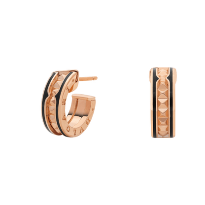 [Kincade Jewelrys]ZERO 1 ROCK PINK GOLD EARRINGS WITH STUDDED SPIRAL AND BLACK CERAMIC
