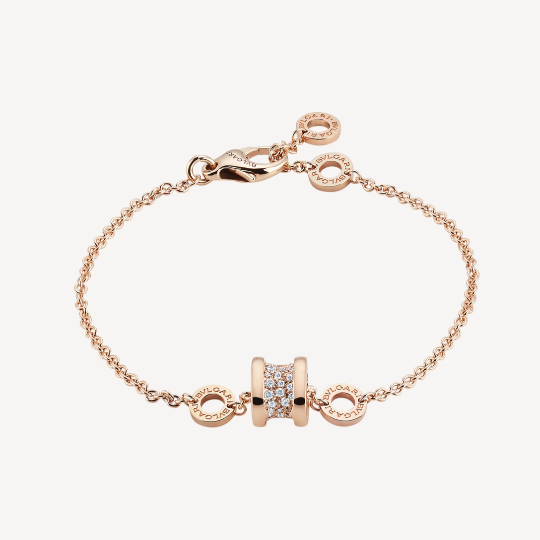 [Kincade Jewelrys]ZERO 1 SOFT PINK GOLD WITH PAVED DIAMONDS ON THE SPIRAL BRACELET