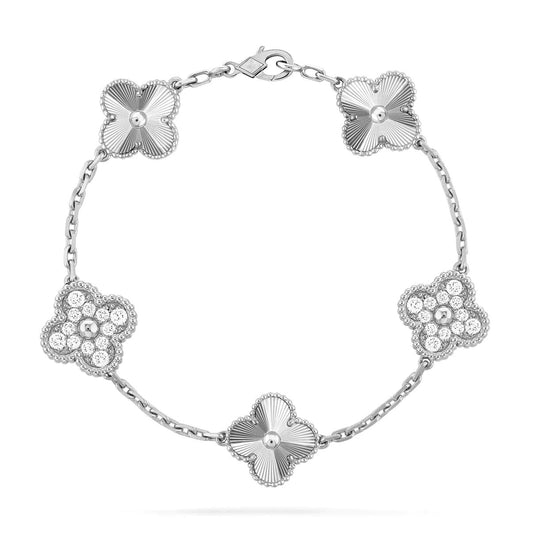 [Kincade Jewelrys]CLOVER 5 MOTIF SILVER DIAMOND BRACELET