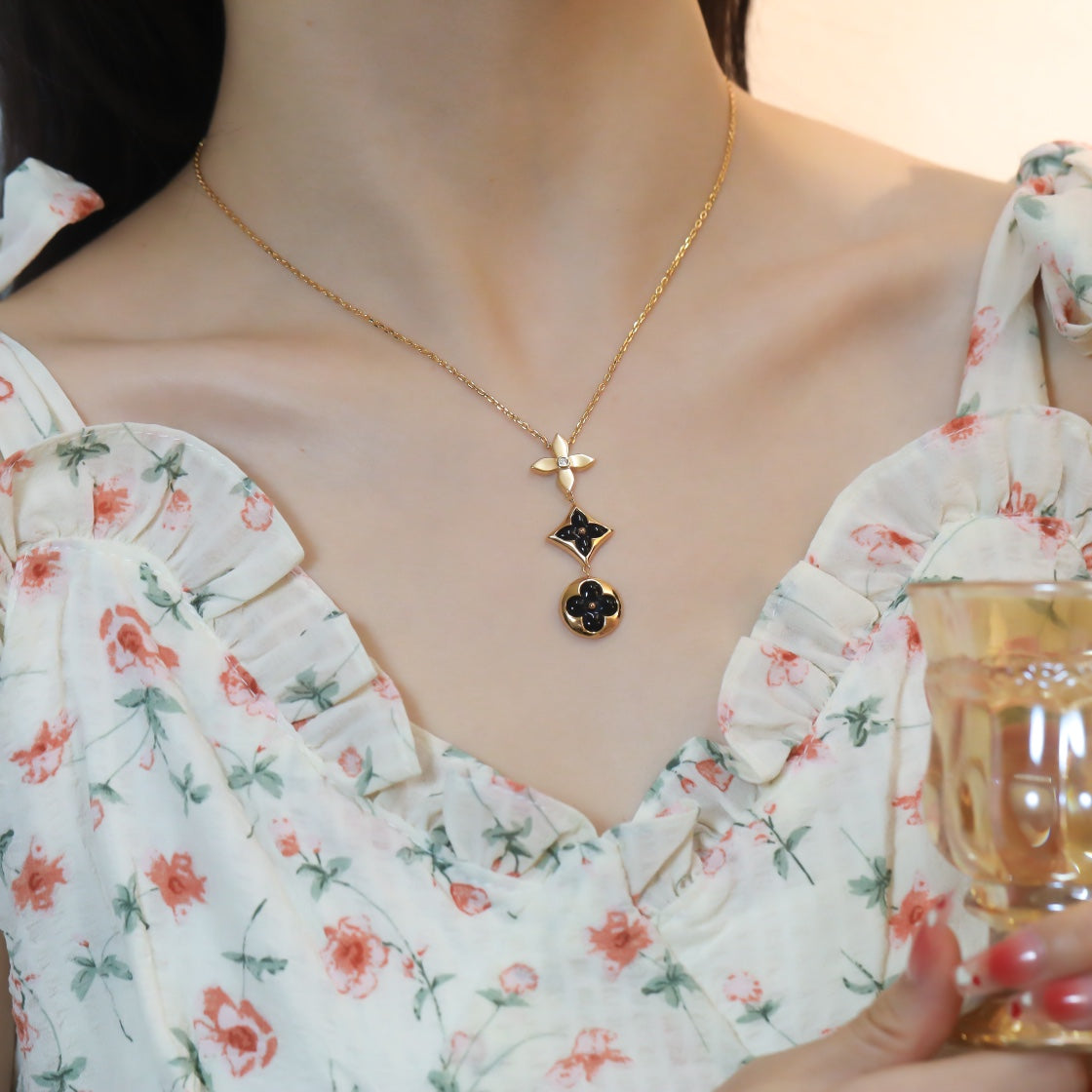 [Kincade Jewelrys]STAR AND SUN ONYX PINK GOLD NECKLACE