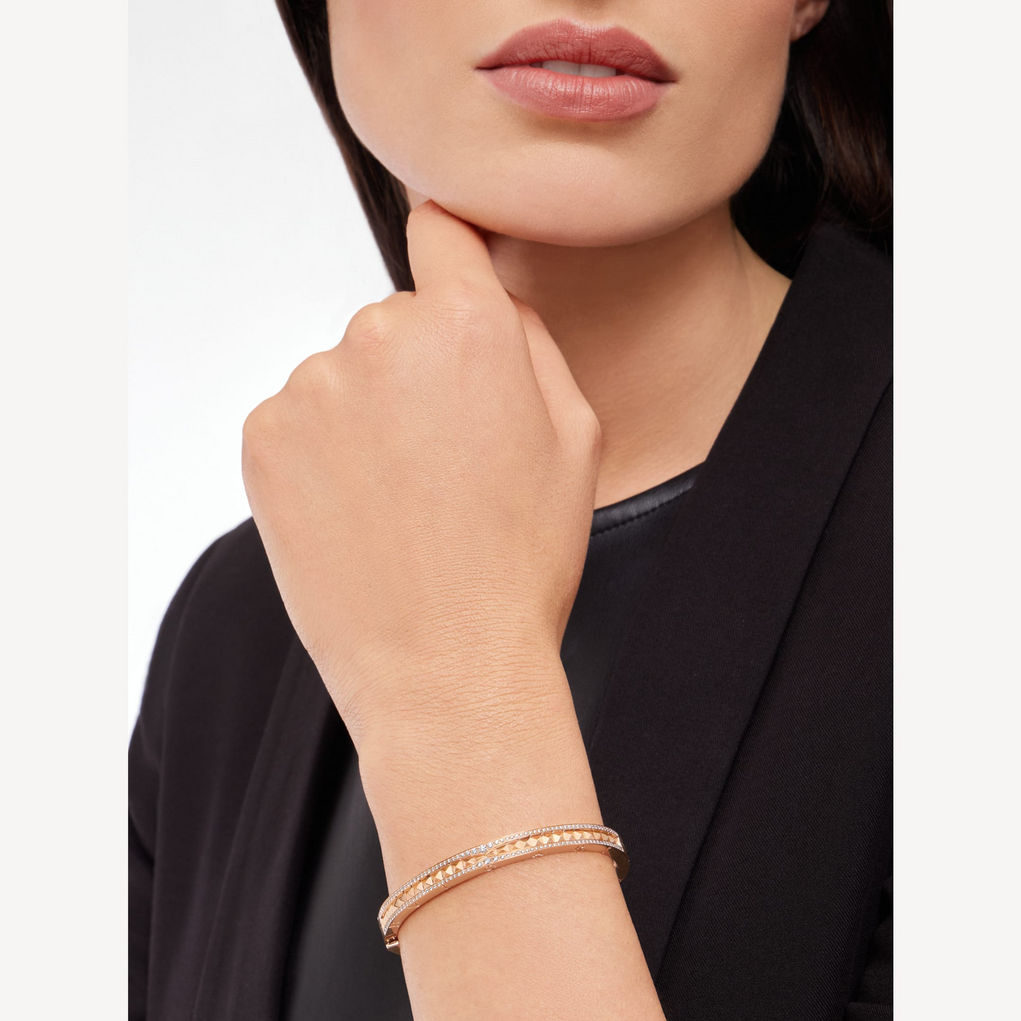 [Kincade Jewelrys]ZERO 1 SPIRAL AND PAVED DIAMOND PINK GOLD BRACELET