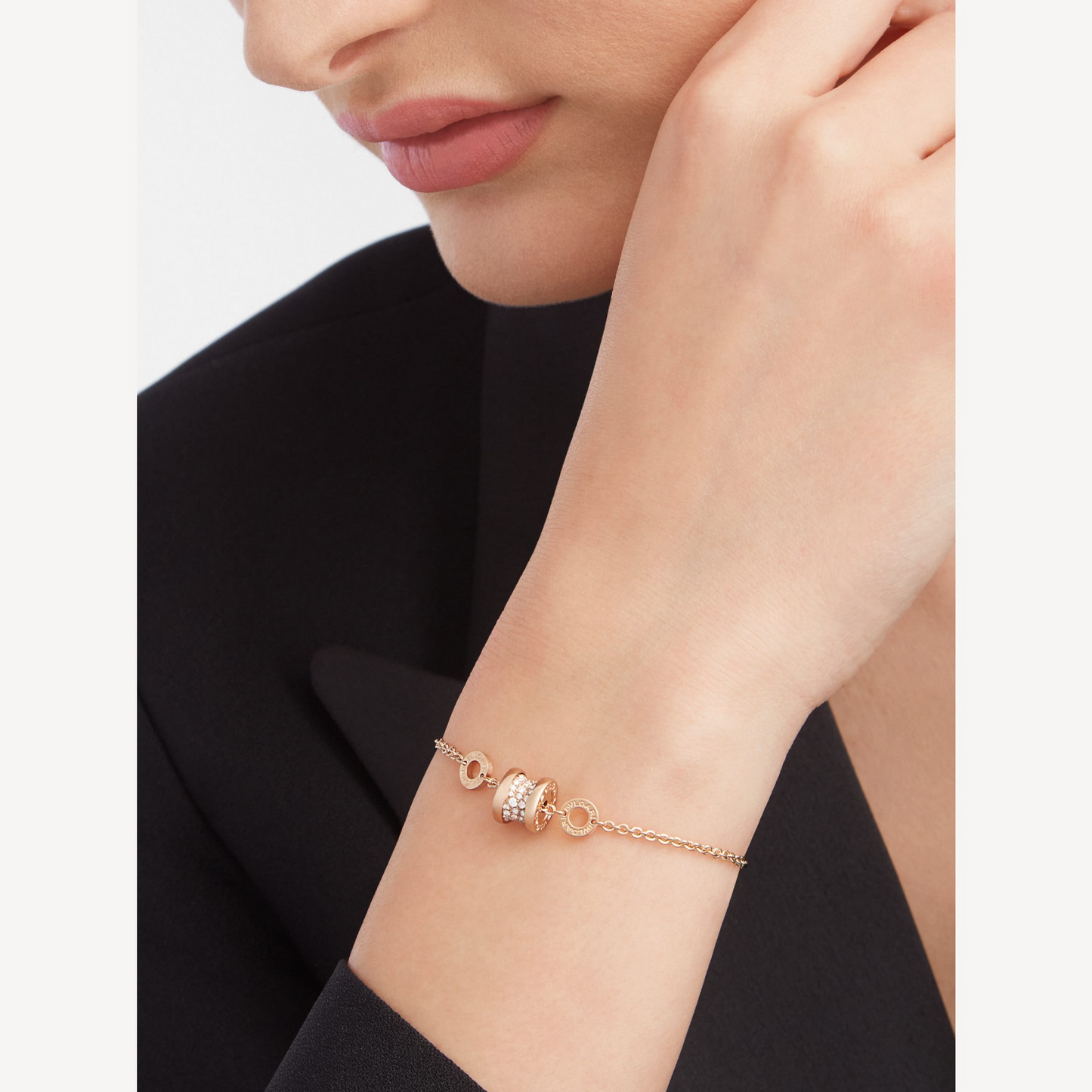 [Kincade Jewelrys]ZERO 1 SOFT PINK GOLD WITH PAVED DIAMONDS ON THE SPIRAL BRACELET