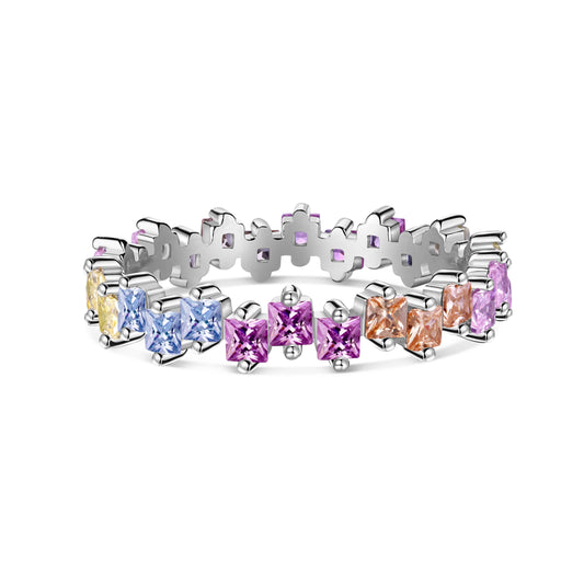 [Kincade Jewelrys]Mixed Colorful Square Staggered Rings