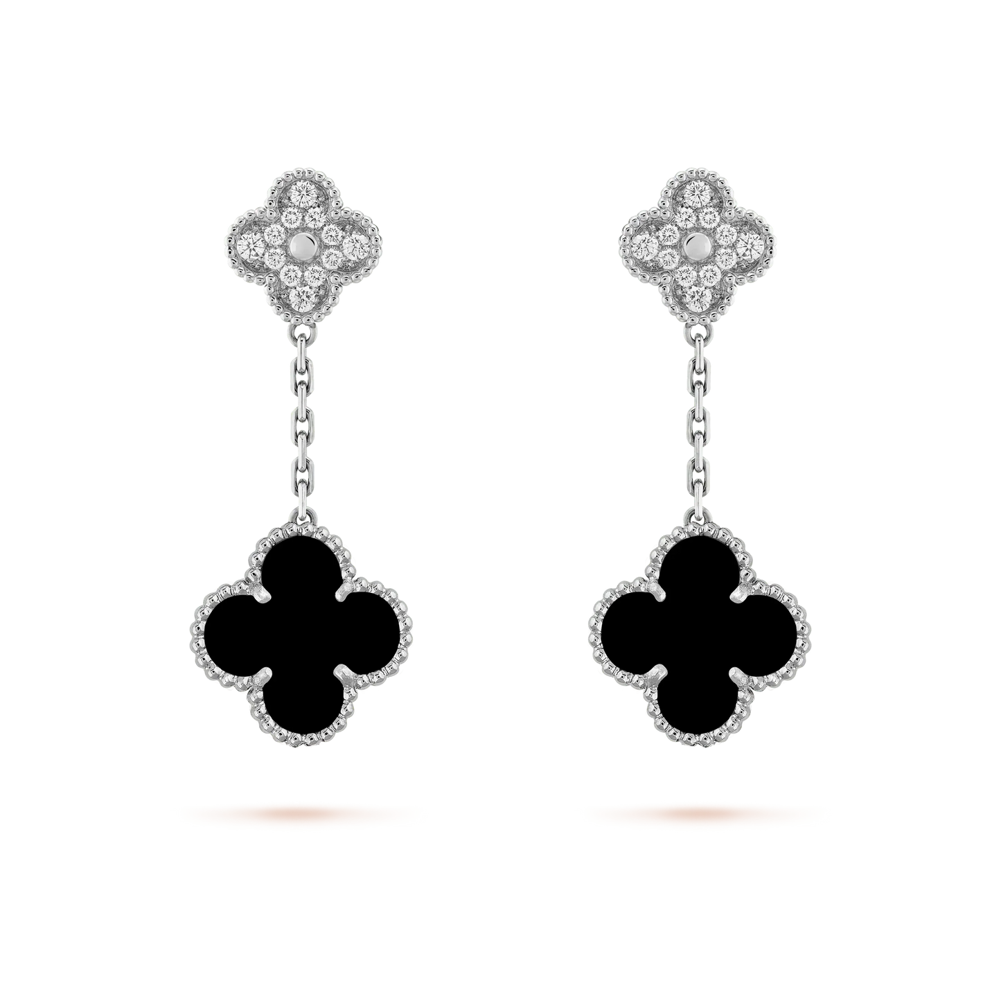 [Kincade Jewelrys]CLOVER 2 MOTIFS  DIAMOND ONYX EARRINGS SILVER