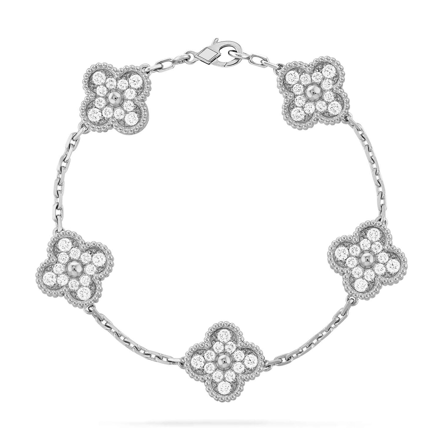[Kincade Jewelrys] PULSERA DE PLATA CON 5 MOTIVOS DE TRÉBOL Y DIAMANTES