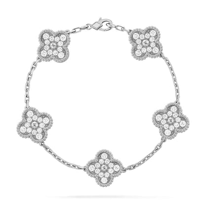 [Kincade Jewelrys] PULSERA DE PLATA CON 5 MOTIVOS DE TRÉBOL Y DIAMANTES