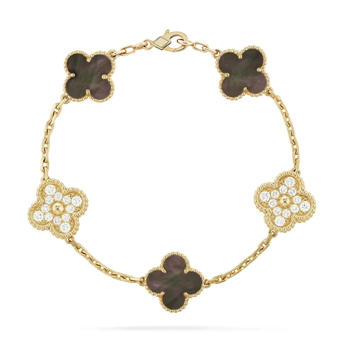 [Kincade Jewelrys] PULSERA DE DIAMANTES CON 5 MOTIVOS DE TRÉBOL EN COLOR GRIS
