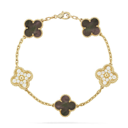[Kincade Jewelrys] PULSERA DE DIAMANTES CON 5 MOTIVOS DE TRÉBOL EN COLOR GRIS