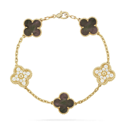[Kincade Jewelrys]CLOVER 5 MOTIF GRAY MOP DIAMOND BRACELET