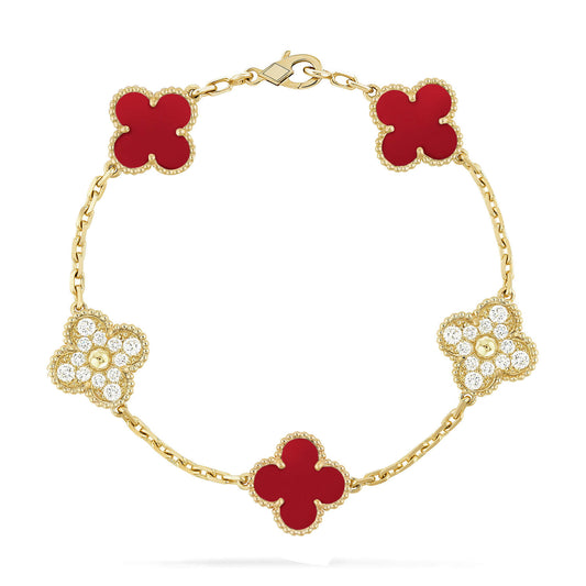 [Kincade Jewelrys]CLOVER 5 MOTIFS CARNELIAN DIAMOND BRACELET